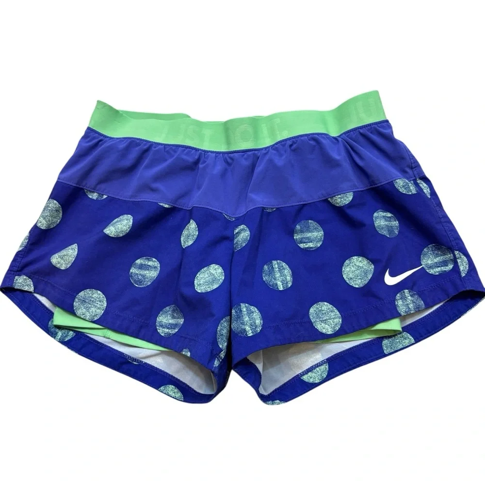 Ladies Nike Dri-Fit Blue‎ and Green Lined Polka Dot Shorts Size Medium